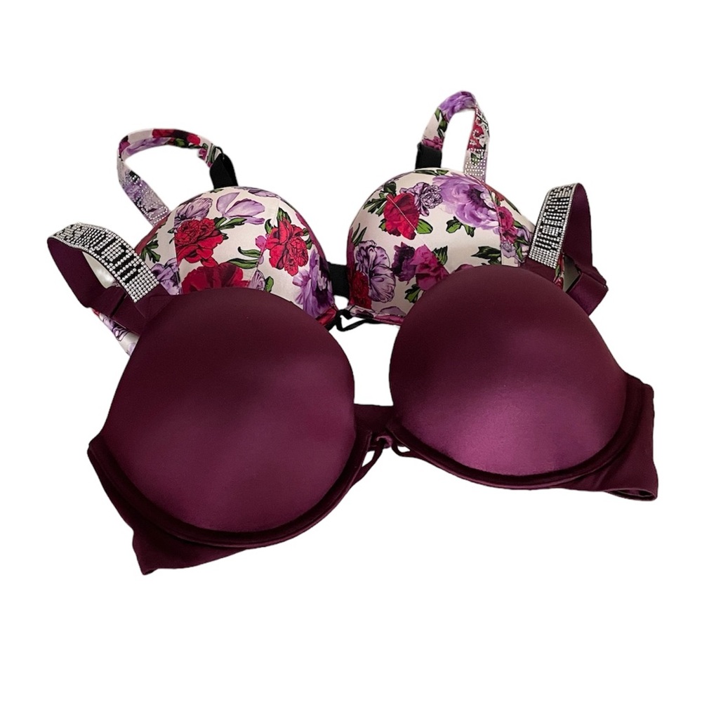 Victoria’s Secret Rhinestone Bombshell Plunge Padded Push-Up Bras 34C Set of 2 - Picture 2 of 12